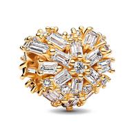 Pandora Charm de corazón 764240C01 – Chapado en oro 14k con circonitas, compatible con Moments