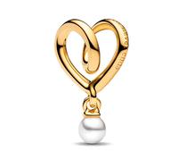 Pandora Charm Corazón Envuelto 764138C01 – Bañado en oro de 14k, perla, compatible con Moments