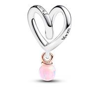 Pandora Moments Dije con diseño de corazón envuelto, de plata de ley y chapado en oro rosa de 14 quilates con ópalo rosa creado en laboratorio