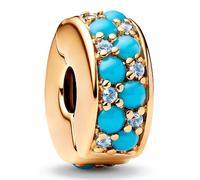 PANDORA Moments 763902C01 - Abalorio de clip de plata de ley chapada en oro de 14 quilates con cristales azul hielo y azul capri compatible con colgante Moments