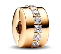 PANDORA Moments 761972C01 - Clip de plata de ley con aleación de metal chapada en oro de 14 quilates y circonitas, compatible con pulseras Moments, talla única, Plata de ley, Circonita cúbica