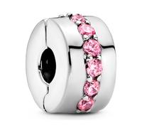 Pandora Dije estilo clip con diseño de línea centelleante Plata de ley con circonitas cúbicas rosa