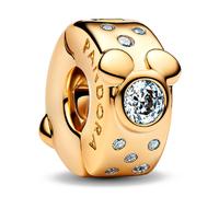 PANDORA Moments 764130C01 - Abalorio de clip con diseño de Mickey y Minnie Mouse con aleación de metal chapado en oro de 14 quilates y circonitas, compatible con Moments