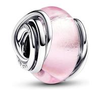 Pandora Moments Dije circundado de plata de ley con cristal de Murano rosa y lámina de plata