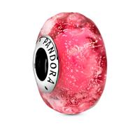 Pandora Charm de Cristal de Murano Rosa Fantasía Ondulado en Plata de Ley