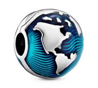 Pandora Dije estilo clip con diseño de globo terráqueo de plata de ley con esmalte azul transparente