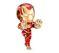 Pandora Marvel Dije con diseño del hombre de hierro chapado en oro de 14 quilates con circonitas cúbicas transparentes, esmalte rojo, negro y blanco