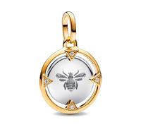 PANDORA Medallón de plata de ley con aleación chapada en oro y circonitas, compatible con pulseras ME y Moments, 763417C01, talla única, Plata de ley, circón