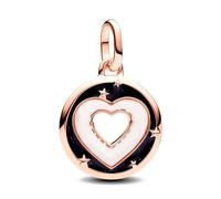 PANDORA ME Medallón con diseño de corazón chapado en oro rosa de 14 quilates con nácar artificial de biorresina blanca y esmalte negro brillante