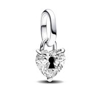 PANDORA ME Colgante mini con diseño de cerradura en forma de corazón en plata de ley con circonita cúbica transparente y esmalte negro