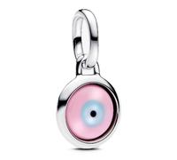 PANDORA ME 793693C00 - Mini colgante de cristal de Murano con grabado de ojo malvado en plata de ley, compatible con Moments, 793693C00, Rosa, Plata de ley, No es una piedra preciosa