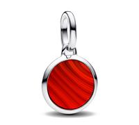PANDORA ME 793389C01 - Mini medallón de cristal de Murano rojo grabado de plata de ley con turquesa artificial compatible con pulseras ME y Moments, talla única, Plata de ley, No es una piedra