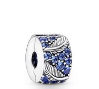Pandora Moments Dije estilo clip con diseño de pluma de plata de ley con cristal azul noche