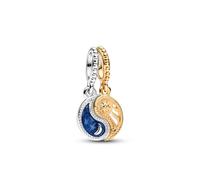 PANDORA colgante charm bicolor divisible sol y luna de plata de primera ley con aleación metálica chapada en oro de 14 quilates, circonita cúbica, compatible con Moments, 762678C01