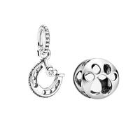 Pandora Colgante charm de herradura de la suerte + Colgante charm de huella de pata de perro calado de plata de ley decorado con piedra de circonita, SET799157C01+798869C00