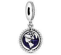 Pandora Colgante Globo terráqueo – Plata con circonitas cúbicas transparentes y esmalte azul