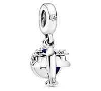 Pandora Colgante con diseño de avión de plata con circonitas cúbicas transparentes y esmalte azul y blanco