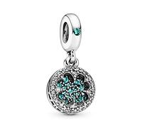 Pandora Colgante con diseño de trébol de plata con cristal verde real, verde aguamarina y circonitas cúbicas transparentes