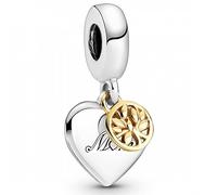 Pandora Colgante de árbol genealógico bicolor, de plata de ley y oro de 14 quilates, 799366C00, 11mm, Plata esterlina, No es una piedra preciosa