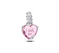 PANDORA Colgante de corazón con texto en alemán "Ich liebe dich Mama in 925 Sterling Silber mit rosa Zirkonia Gravur MOM und Ich liebe dich, kompatibel Moments ME, 794464C01