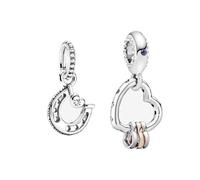 Pandora Colgante de herradura de la suerte + corazón en corazón colgante de plata de ley con piedras de circonita, SET799157C01+787247NLCMX, talla única, Plata esterlina, Circonita cúbica