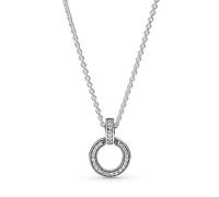 PANDORA Collar con colgante con diseño de círculos entrelazados de plata de ley con circonitas cúbicas transparentes, 45