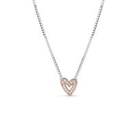Pandora Collar con diseño de corazón de plata de ley y chapado en oro rosa de 14 quilates con circonitas cúbicas transparentes, 45