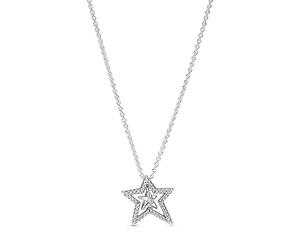 Pandora Collar con engaste pavé con estrella giratoria asimétrica de plata de ley con circonitas cúbicas transparentes, 45