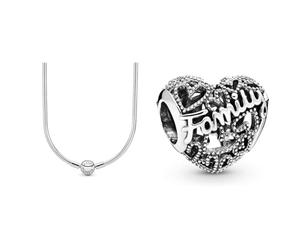 PANDORA Collar Corto Mujer Plata - 590742HV45 & Charm 798571C00 Plata Mujer Corazón Familiar