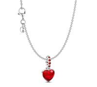 PANDORA Collar de mujer con colgante de corazón de cristal de Murano rojo, plata 925, encantador set de regalo, lote, símbolo del amor 21528