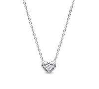 Pandora Collar de plata de ley con diseño de corazón con circonitas cúbicas transparentes, 45