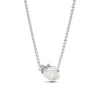 Pandora Collar de plata de ley con diseño de rosa blanca, con nácar artificial de biorresina y circonita cúbica transparente, cm45
