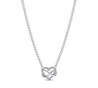 Pandora Moments Collar con corazón y símbolo de infinito centelleantes de plata de ley con circonitas cúbicas transparentes