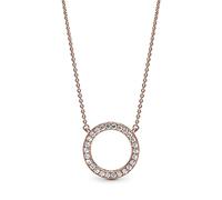 PANDORA Collar reversible con logotipo chapado en oro rosa de 14 quilates con circonita cúbica transparente, 45