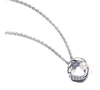 Pandora Collares Collar Círculo Forma Orgánica en Pavé y Perla Cultivada de Agua Dulce 393303C01