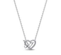 PANDORA Moments 394477C01-45 - Collar con colgante de corazón y mariposa, plata de ley 925 con circonitas cúbicas, cadena para mujer con filigrana abierta, longitud 45 cm