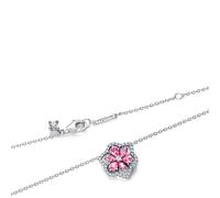 PANDORA Timeless 394576C01-45 - Collar con colgante de flores de herbario, plata de ley 925 con circonita cúbica rosa y transparente, cadena para mujer, colgante móvil, longitud 45 cm