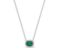 PANDORA Timeless 394503C01-45 - Collar con colgante de halo verde rectangular, plata de ley 925 con cristal y circonitas cúbicas, longitud 45 cm
