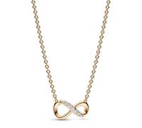 Pandora Moments Collar con símbolo de infinito centelleante chapado en oro de 14 quilates con circonitas cúbicas transparentes