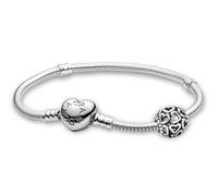 PANDORA Conjunto de joyas para mujer: pulsera con cierre de corazón y charm de corazón, plata de ley 925, idea de regalo romántico 28926 18 cm