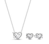 PANDORA Conjunto de joyería: collar y pendientes, corazón y mariposa entrelazados, joyería simbólica, regalo para mujer, collar y pendientes de botón, n.º de lote 21781