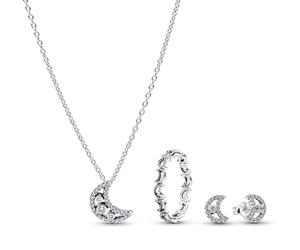 PANDORA Conjunto de joyería de luna para mujer con collar, anillo y aretes, plata de ley 925 con circonitas cúbicas, un hermoso regalo para tu esposa o novia 21122