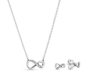 PANDORA Conjunto de joyería para mujer: collar de plata brillante Lote | Conjunto de regalo con collar y pendientes a juego, símbolo de la eternidad, con símbolo de infinito y pendientes a juego