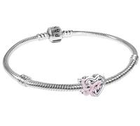 PANDORA Conjunto de pulseras para mujer, plata, corazón entrelazado y mariposa, cadena de serpiente pulida con dije de cuentas, regalo para mujer, lote 21761