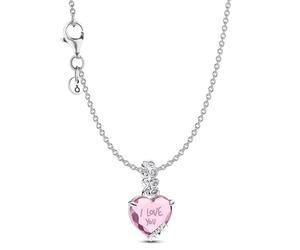 PANDORA Conjunto de regalo de collar para mujer, collar de plata con colgante de corazón Te quiero mamá, collar de plata de ley para mujer, número de lote 21778