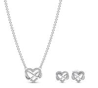 PANDORA Conjunto de regalo para mujer: collar de plata 925 con corazón infinito brillante y pendientes a juego. Elegante idea de regalo para mujer 68321