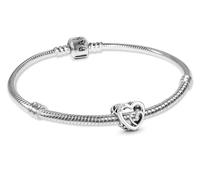 PANDORA Conjunto de regalo: Pulsera para mamá con dije Mom, corazones infinitos, plata 925, hermoso regalo, lote 21484 19 cm