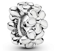 Pandora Daisy Espaciador con diseño de margaritas de plata con esmalte blanco