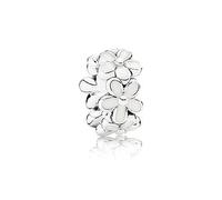 Pandora Daisy Espaciador con diseño de margaritas de plata con esmalte blanco