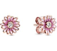 Pandora Daisy Pendientes de botón con diseño de margaritas chapados en oro rosa de 14 quilates con circonitas cúbicas transparentes y esmalte rosa sombreado
